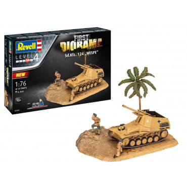 KIT PARA MONTAR REVELL FIRST DIORAMA SET TANQUE DE GUERRA SD.KFZ. 124 "WESPE" 1/76 54 PEÇAS COMPLETO COM TINTAS COLA E PINCEL REV 03334